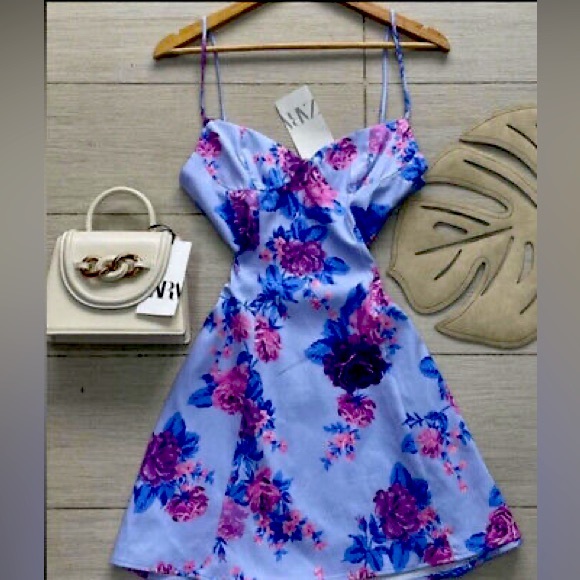Zara net floral print corset style mini boho dress - Picture 2 of 12
